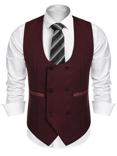 Double Breasted Dress Vest (US Local) Vest coofandy Dark Red S 
