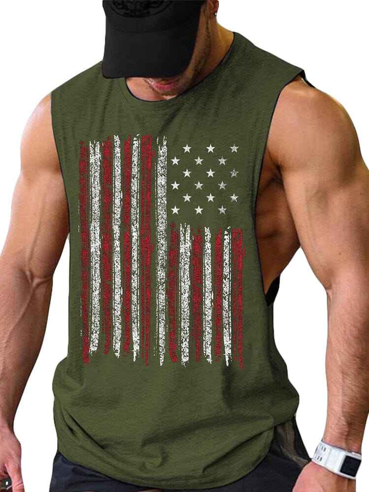 Leisure Workout Muscle Tank Top (US Only) coofandy Army Green Flag S 