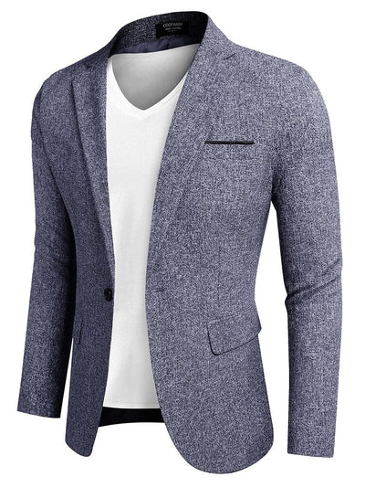 Slim Fit One Button Blazer Jacket (US Only) Blazer coofandy Dark Blue Grey S 