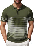 Casual Stripe Knit Polo Shirt (US Only) Shirts & Polos coofandy Army Green S