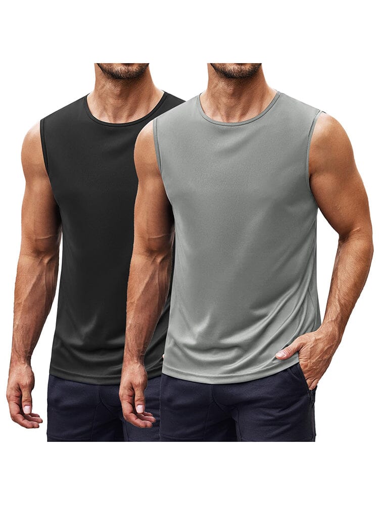 Athletic Quick-Dry 2-Pack Tank Top (US Only) Tank Tops coofandy Black/Light Grey S 