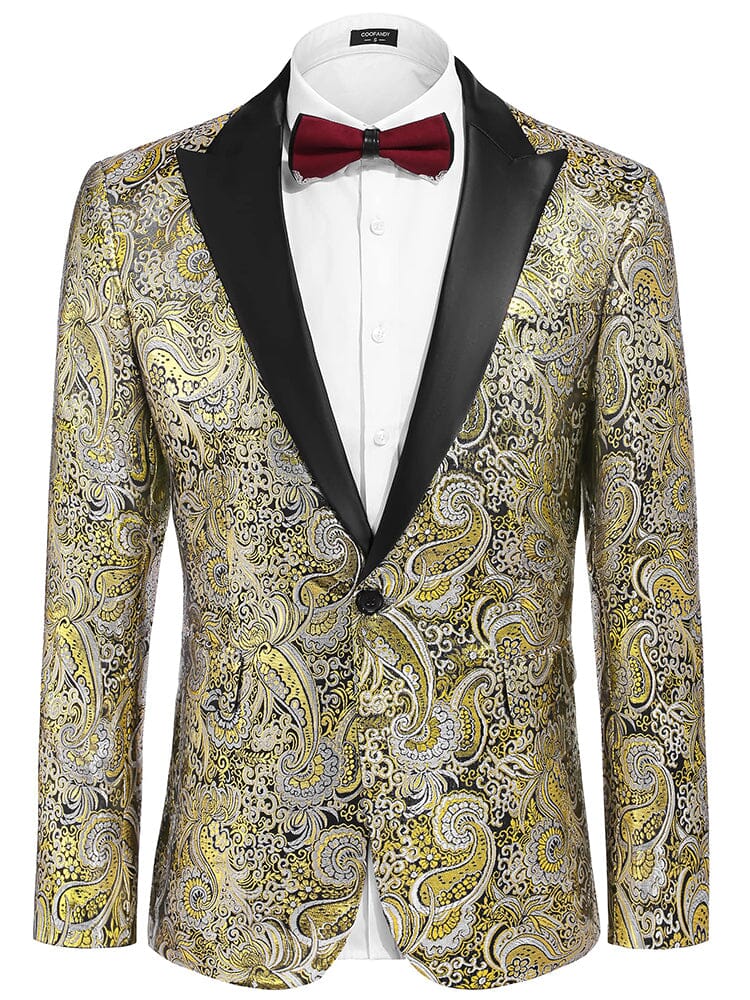 Floral Tuxedo Paisley Suit Jacket (US Only) Blazer coofandy Black/White/Gold S 