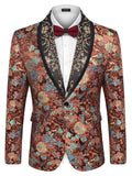 Luxury Floral Tuxedo Embroidered Blazer (US Only) Blazer coofandy Brown S