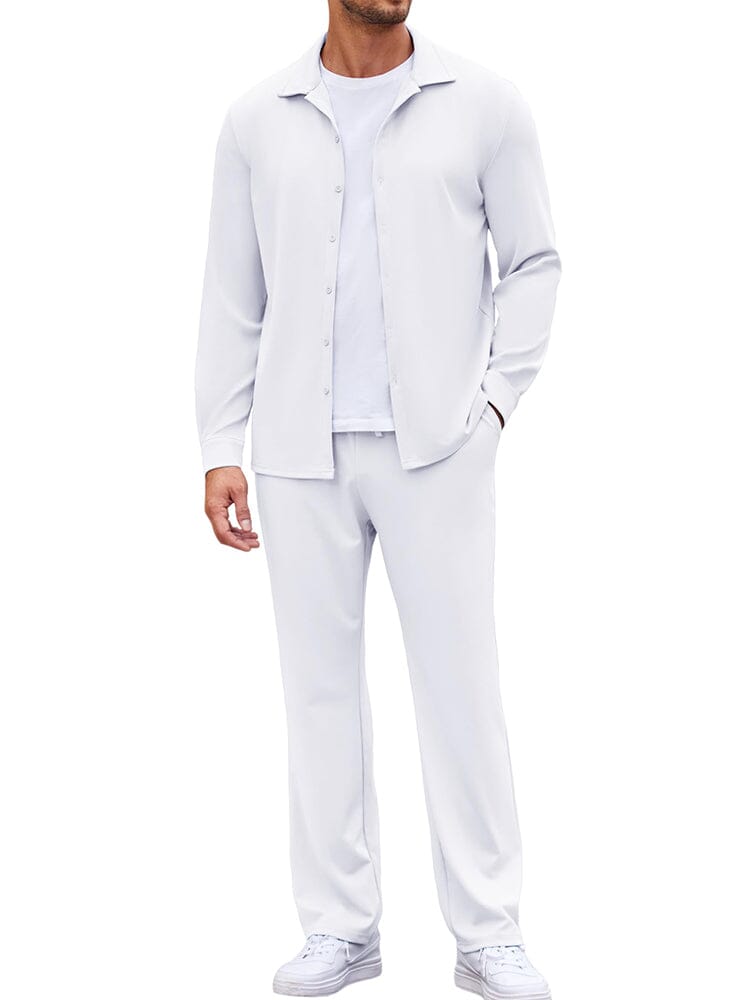 Stretchy Wrinkle Free 2-Piece Outfits (US Local) Sets coofandy White S 