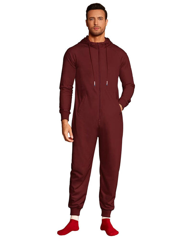 Casual Full Zip Hooded Jumpsuit (US Only) Jumpsuit coofandy Wine Red S