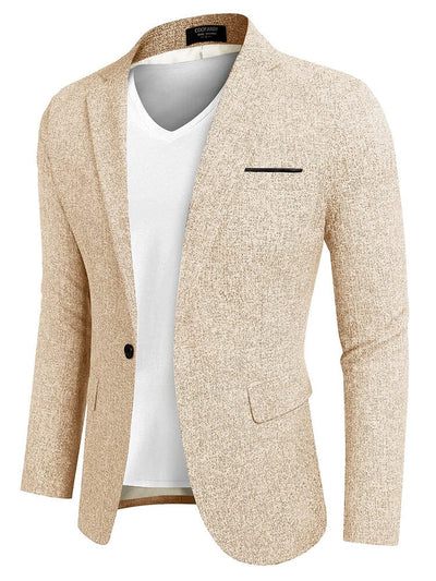 Slim Fit One Button Blazer Jacket (US Only) Blazer coofandy Khaki S 