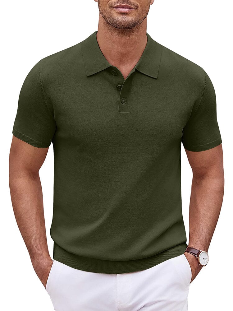 Classic Solid Color Knit Polo Shirt Polos coofandy Army Green S 