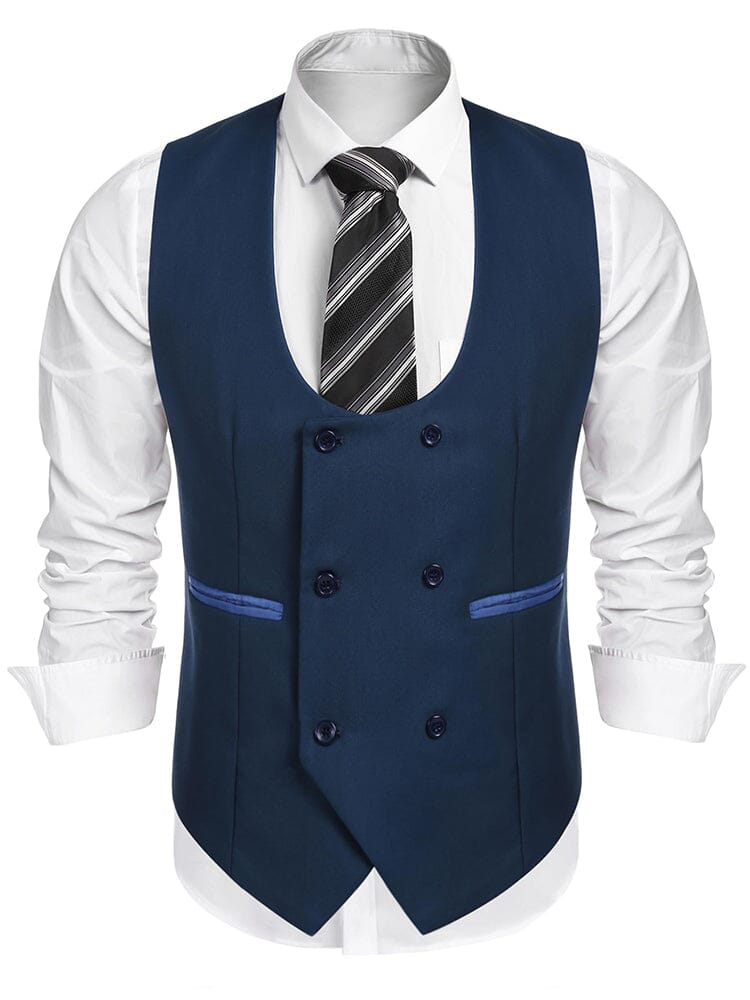 Double Breasted Dress Vest (US Local) Vest coofandy Dark Blue S 