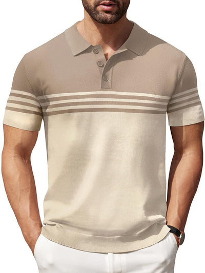 Casual Stripe Knit Polo Shirt (US Only) Shirts & Polos coofandy Beige S 