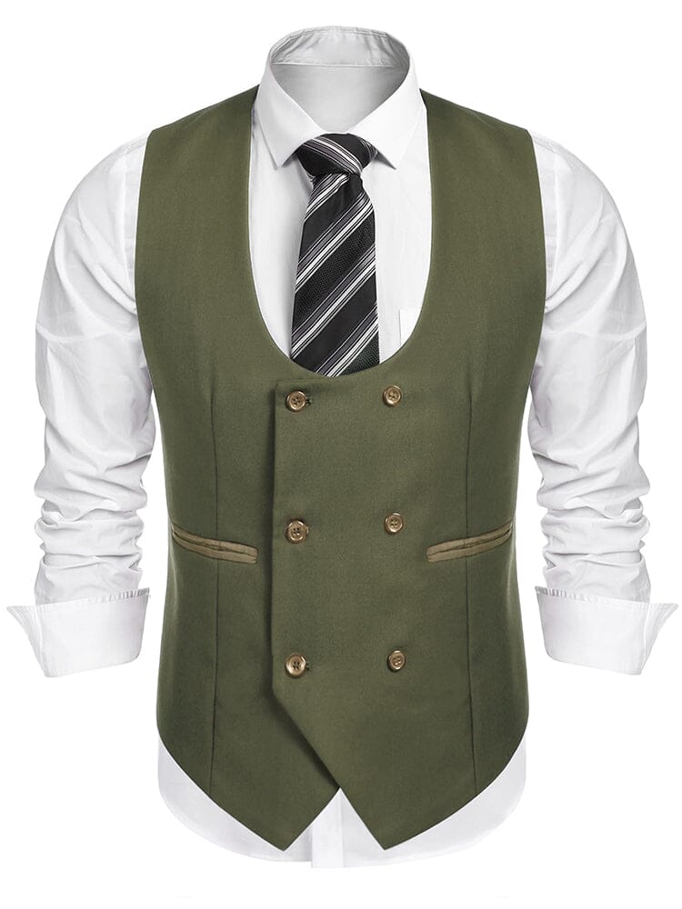Double Breasted Dress Vest (US Local) Vest coofandy Army Green S 