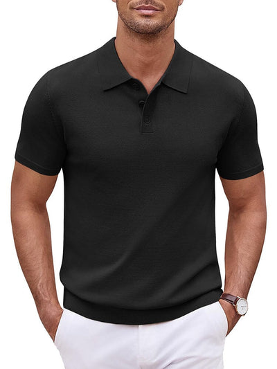 Classic Solid Color Knit Polo Shirt Polos coofandy Black S 