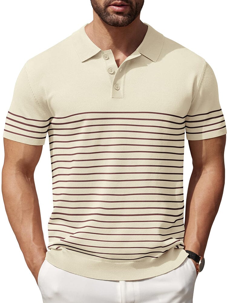 Casual Stripe Knit Polo Shirt (US Only) Shirts & Polos coofandy Cream S 