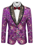 Luxury Floral Tuxedo Embroidered Blazer (US Only) Blazer coofandy Purple S