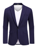Casual One Button Knit Suit Jacket (US Only) Blazer coofandy Navy Blue S