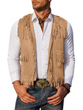 Western Cowboy Fringe Suede Vest (US Local) Vest coofandy Light Khaki S