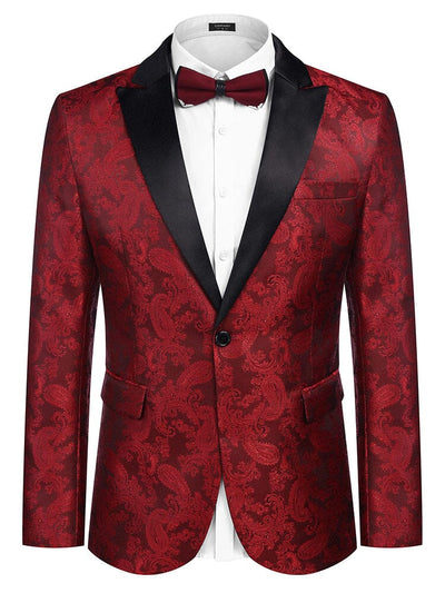 Floral Tuxedo Paisley Suit Jacket (US Only) Blazer coofandy Wine Red S 