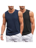 Jacquard Knit 2 Packs Tank Top (US Only) Tank Tops coofandy Black/Navy Blue S