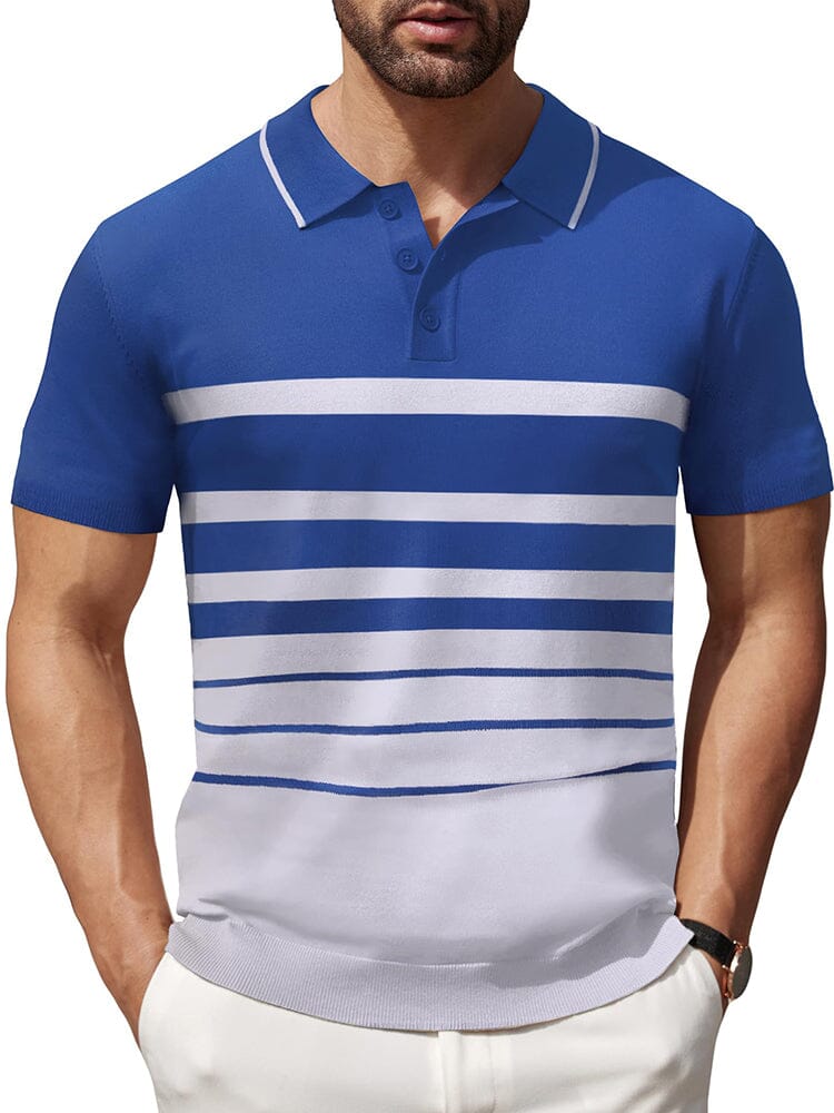 Casual Stripe Knit Polo Shirt (US Only) Shirts & Polos coofandy Dark Blue S 