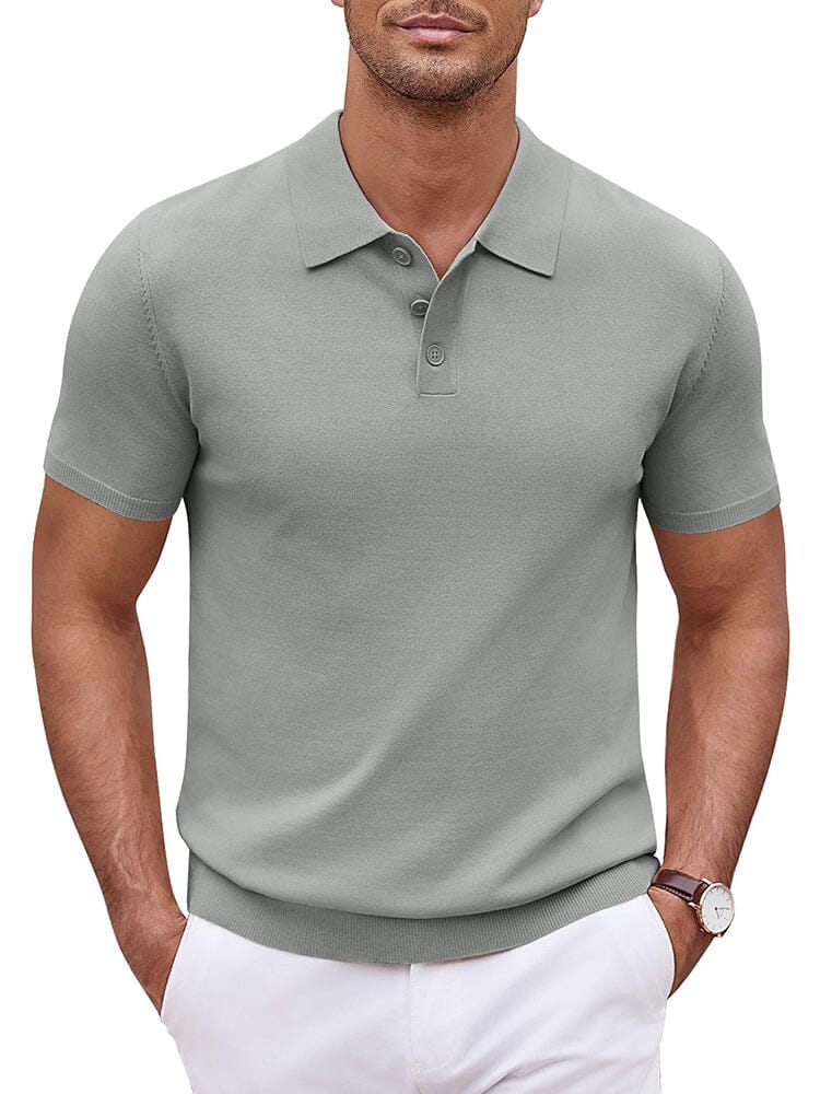 Classic Solid Color Knit Polo Shirt Polos coofandy Grey S 