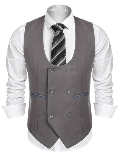 Double Breasted Dress Vest (US Local) Vest coofandy Light Grey S 