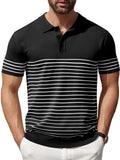 Casual Stripe Knit Polo Shirt (US Only) Shirts & Polos coofandy Black S