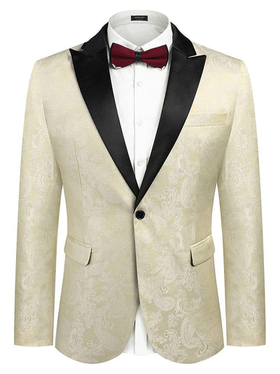 Floral Tuxedo Paisley Suit Jacket (US Only) Blazer coofandy White S 
