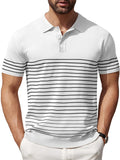 Casual Stripe Knit Polo Shirt (US Only) Shirts & Polos coofandy White S