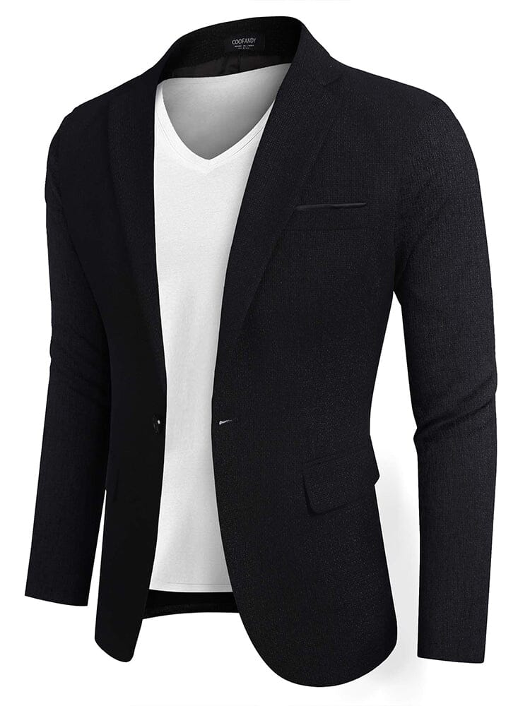 Slim Fit One Button Blazer Jacket (US Only) Blazer coofandy Dark Black S 
