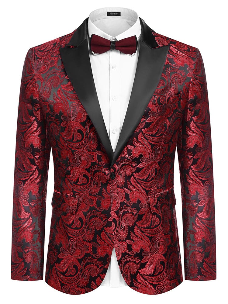 Floral Tuxedo Paisley Suit Jacket (US Only) Blazer coofandy Red/Black S 