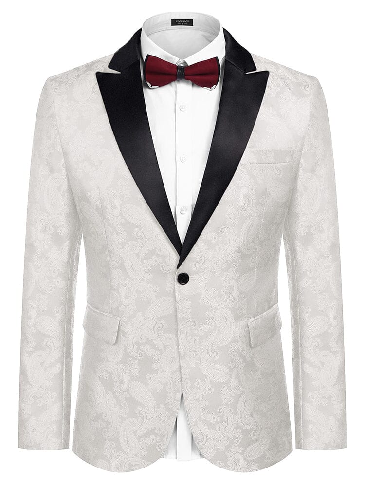 Floral Tuxedo Paisley Suit Jacket (US Only) Blazer coofandy White2 S 
