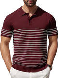 Casual Stripe Knit Polo Shirt (US Only) Shirts & Polos coofandy Red S