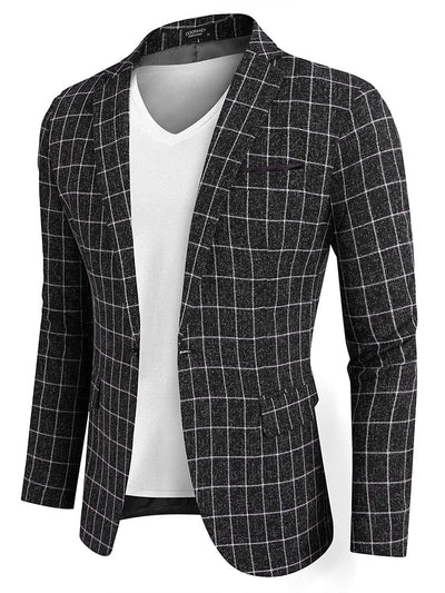 Slim Fit One Button Blazer Jacket (US Only) Blazer coofandy Black Plaid S 