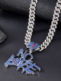 Cuban Link Chain Necklace with Pendant Necklace coofandy Silver Blue One Size (50cm/20in)
