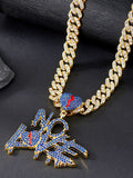 Cuban Link Chain Necklace with Pendant Necklace coofandy Gold Blue One Size (50cm/20in)