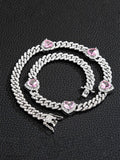 Glamour Hearts Cuba Chain Necklace coofandy Pink Gem S (18")