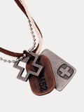 Vintage Cross Layered Pendant Necklace Necklace coofandy Brown One Size (20.47-21.26 inch)