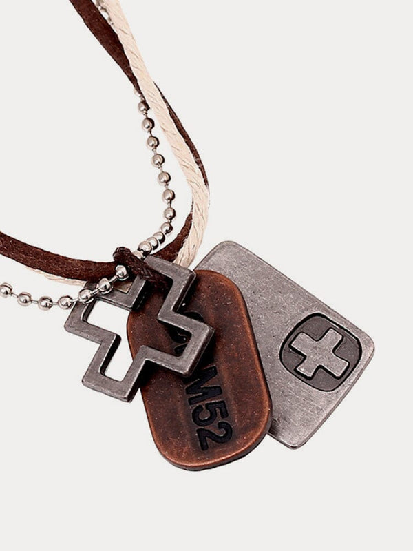 Vintage Cross Layered Pendant Necklace Necklace coofandy Brown One Size (20.47-21.26 inch)