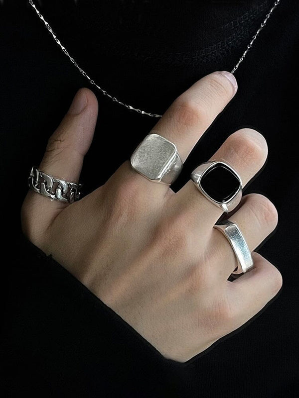 4Pcs Punk Rings Set Accessories coofandy Silver One Size