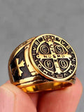 Vintage Signet Style Crucifix Rings Accessories coofandy Black&Gold One Size