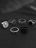 6Pcs Skull Stacking Rings Set Accessories coofandy Silver One Size