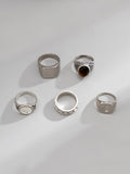 5Pcs Punk Carved Rings Set Accessories coofandy