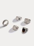 5Pcs Punk Carved Rings Set Accessories coofandy