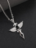Angel Wing Cross Pendant Necklace Necklace coofandy Black One Size