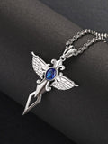 Angel Wing Cross Pendant Necklace Necklace coofandy Blue One Size