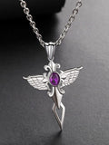 Angel Wing Cross Pendant Necklace Necklace coofandy Purple One Size