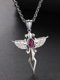 Angel Wing Cross Pendant Necklace Necklace coofandy Red One Size