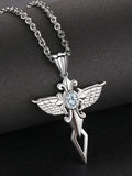 Angel Wing Cross Pendant Necklace Necklace coofandy White One Size