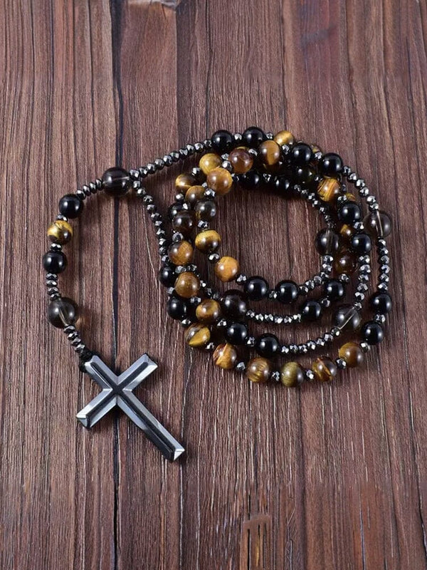 Natural Stone Cross Pendant Necklace Necklace coofandy PAT14 One Size