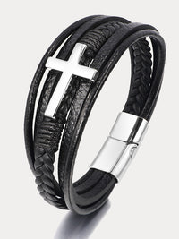 Multi-Layer Braided Leather Cross Bracelet