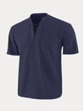 V Neck Short Sleeve Shirt Shirts coofandy Navy Blue S